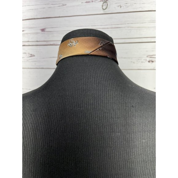 Vintage Oleg Cassini Thin Woven Brown Tan Bronze Paisley Necktie - Picture 4 of 8